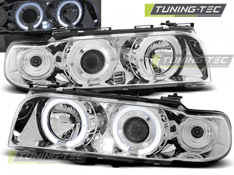 LED Angel Eyes Scheinwerfer für BMW 7er E38 94-98 chrom